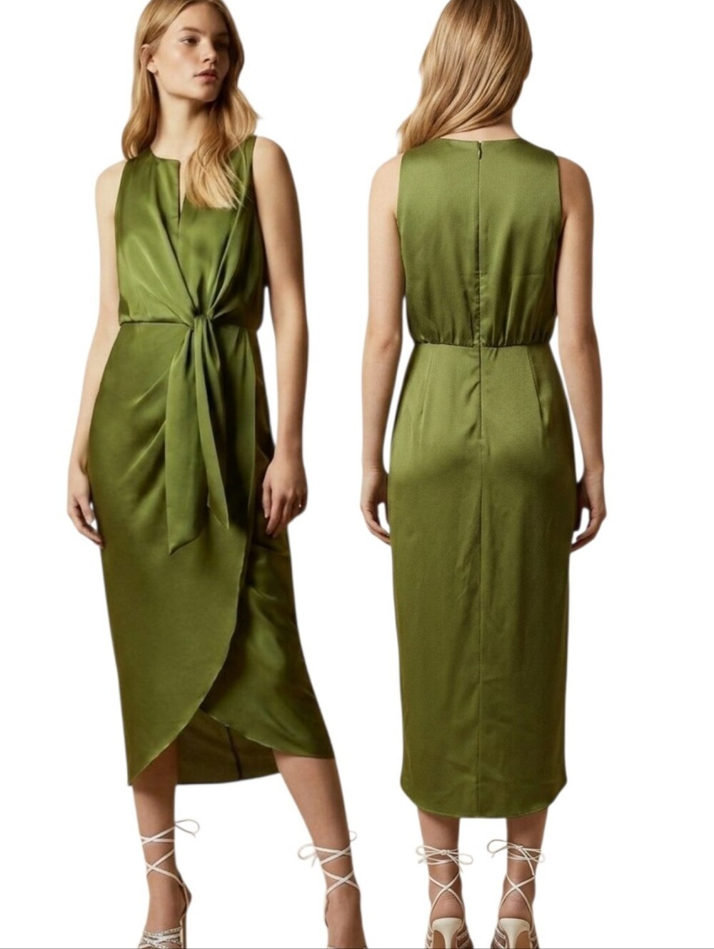 TED BAKER Ted Baker Pohshan Knotted Waist Midi Faux Wrap Dress - Size 6